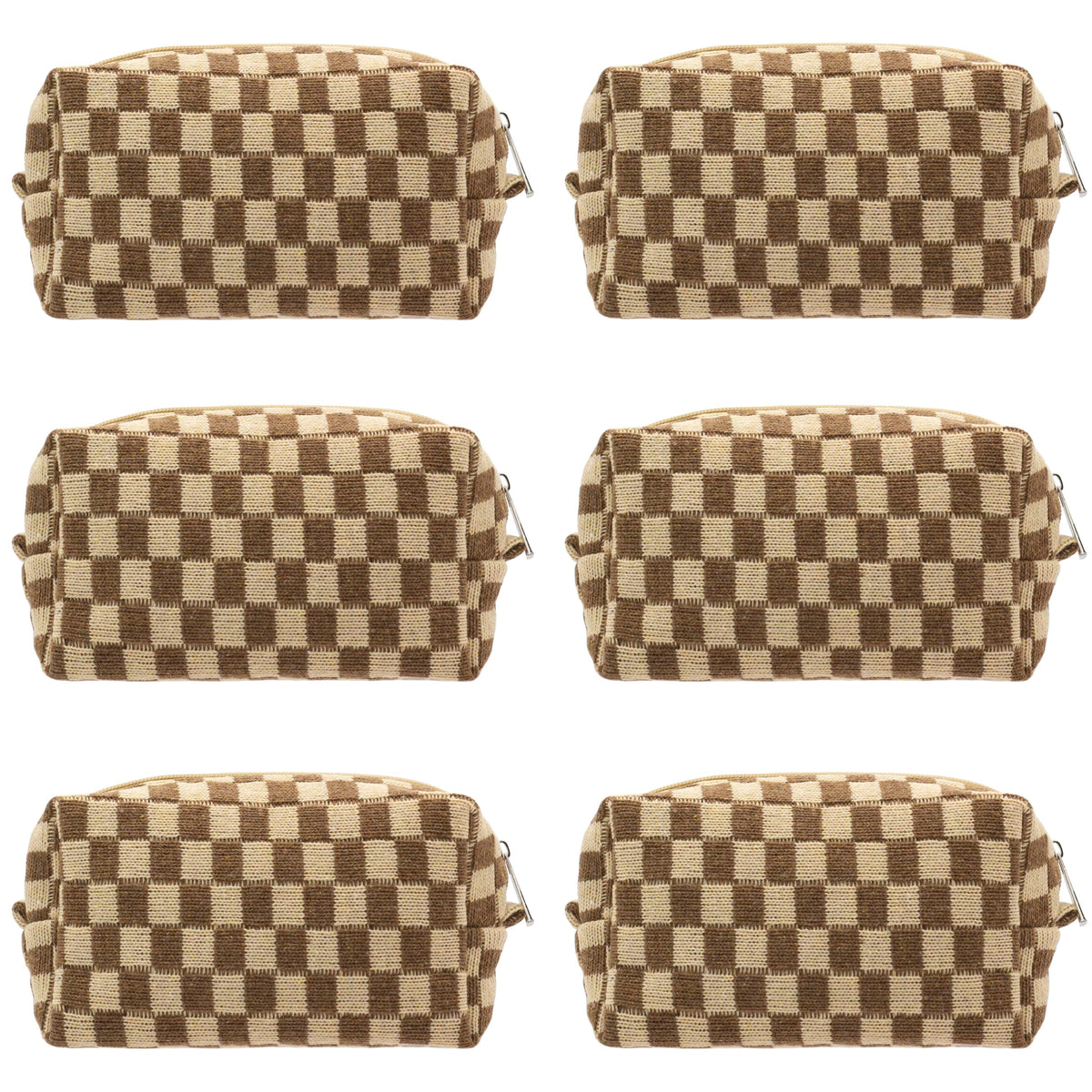 Checkered Makeup Bag for Purse, Small Travel Cosmetic Pouch,Blue,6 Pack