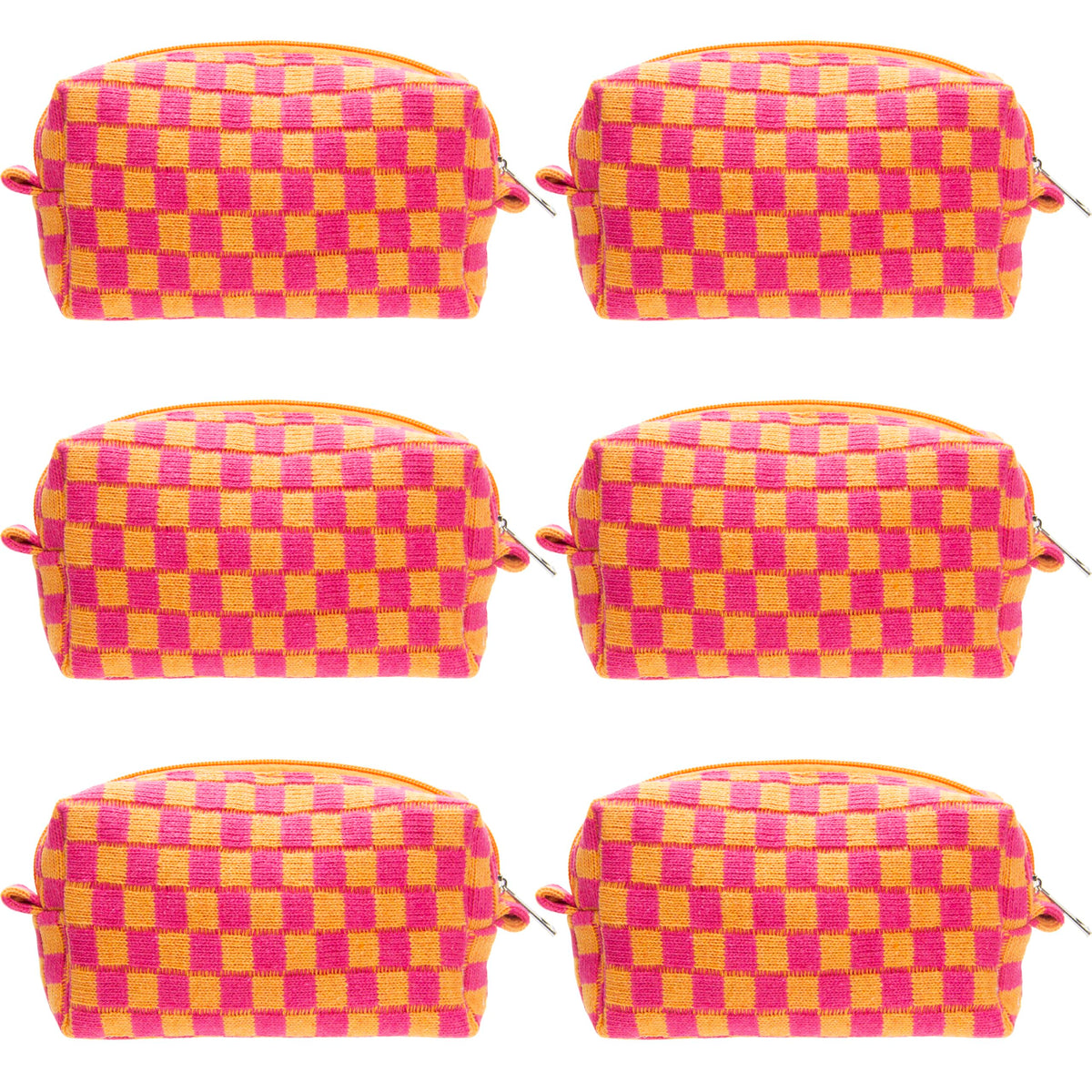 Checkered Makeup Bag for Purse, Small Travel Cosmetic Pouch,Blue,6 Pack