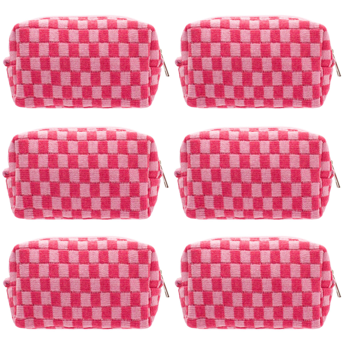 Checkered Makeup Bag for Purse, Small Travel Cosmetic Pouch,Blue,6 Pack