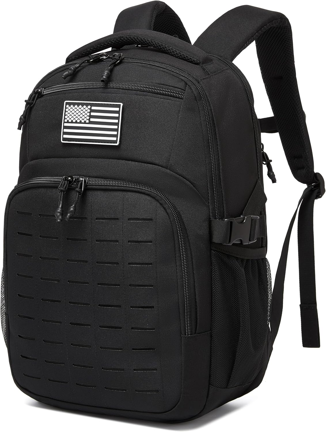 Wotony Military tactical backpack Laser-Cut MOLLE Webbing, backpack for men black small tactical assault bag (Black, 18.5 inch)