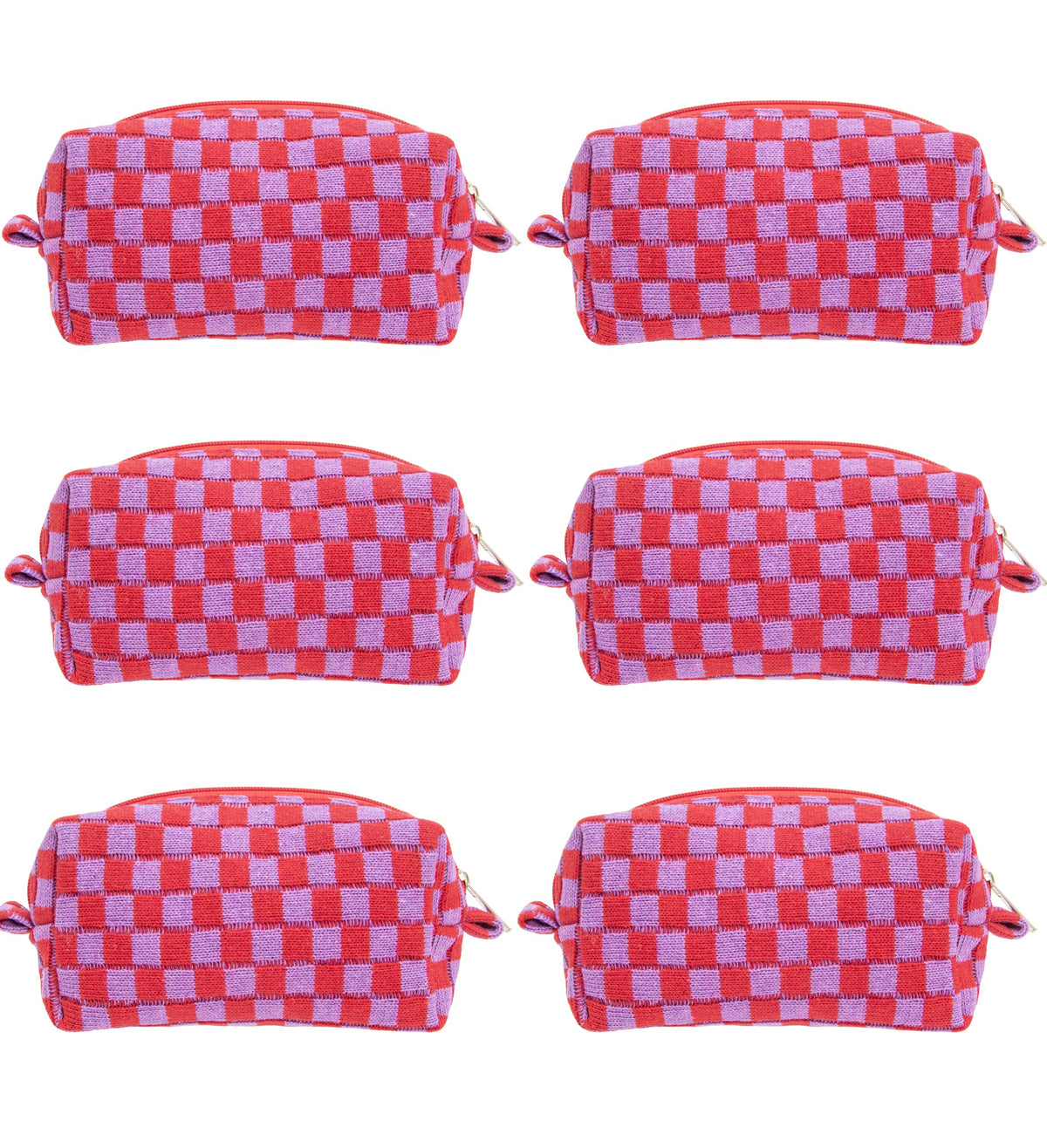 Checkered Makeup Bag for Purse, Small Travel Cosmetic Pouch,Blue,6 Pack