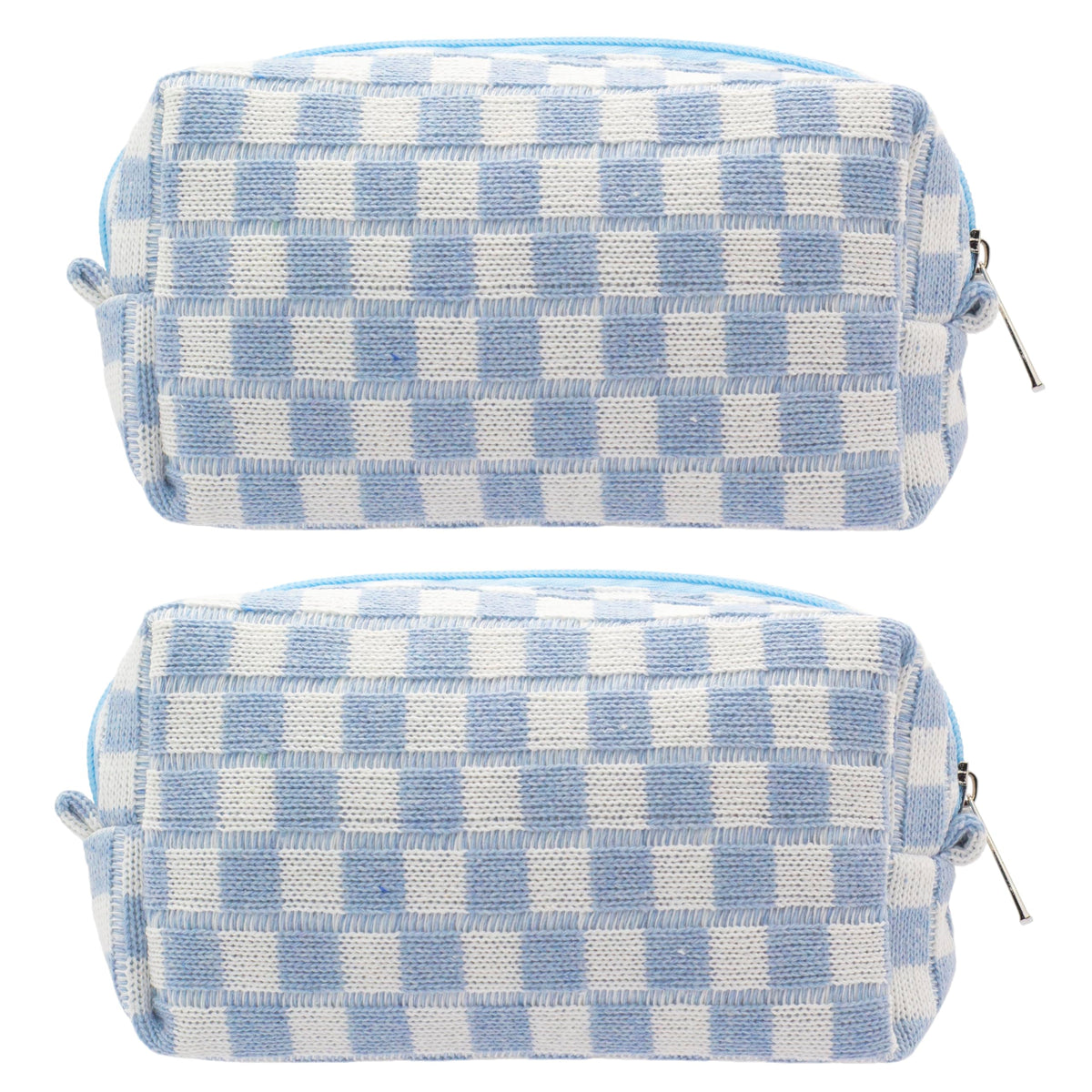 Checkered Makeup Bag for Purse, Small Travel Cosmetic Pouch,Blue,6 Pack