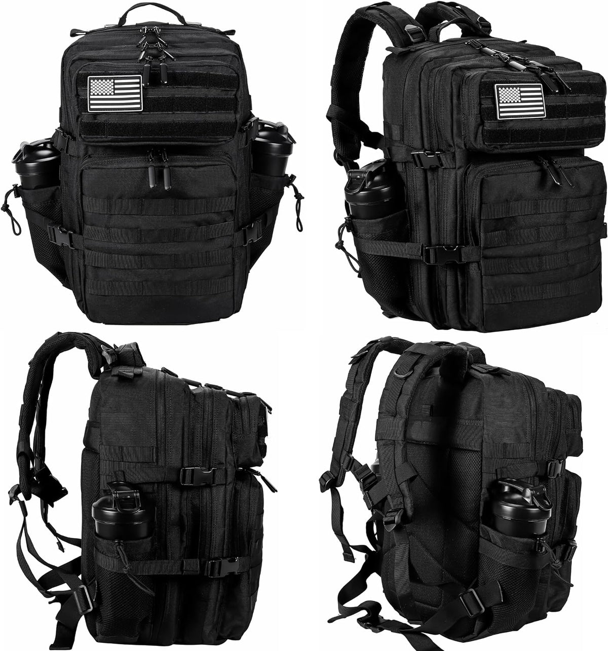 LHI Military Tactical Backpack for Men and Women 45L Army 3 Days Assault Pack Bag Large Rucksack with Molle System Black