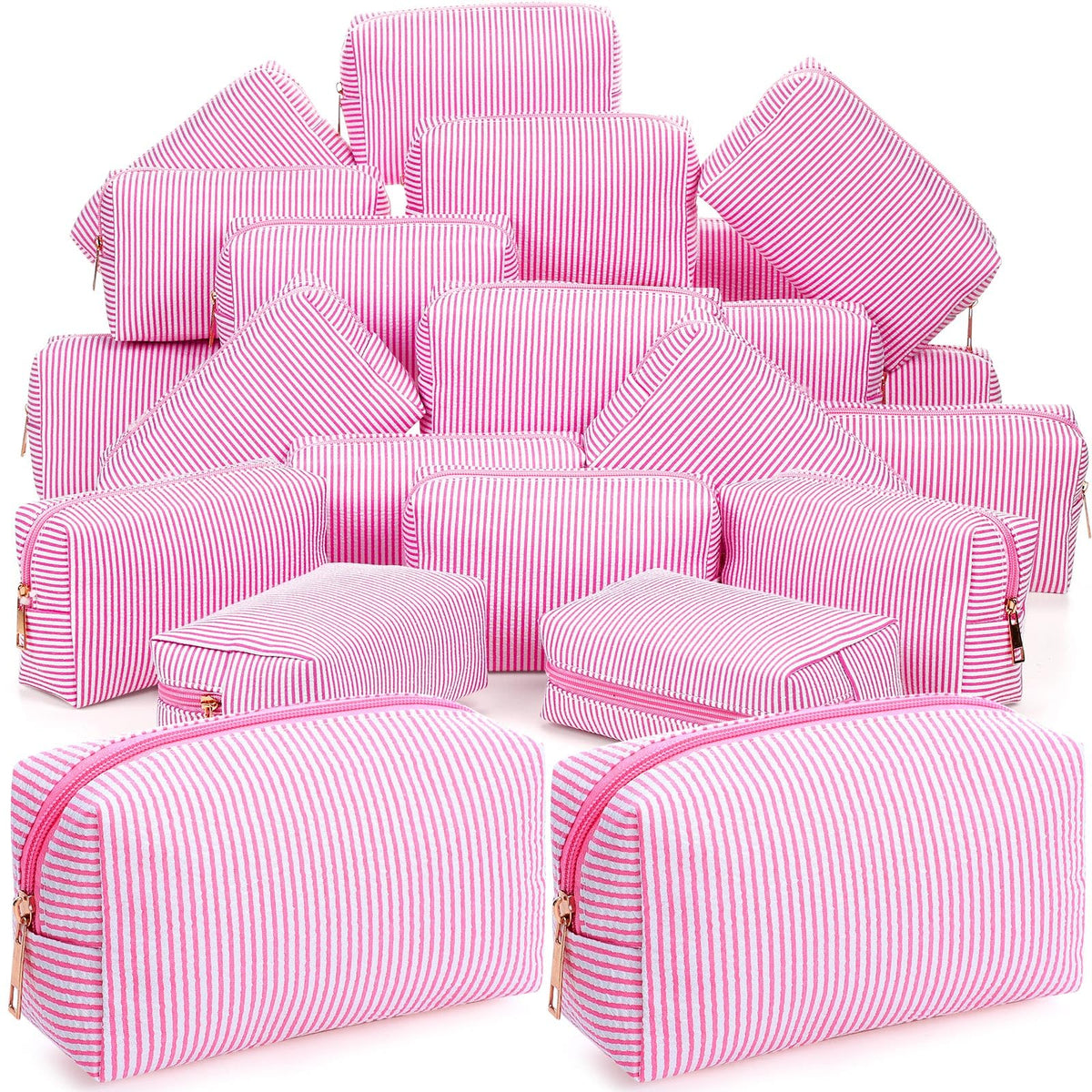 Sanwuta 6 Pcs Seersucker Cosmetic Bags Bulk, Striped Zippered,Rainbow