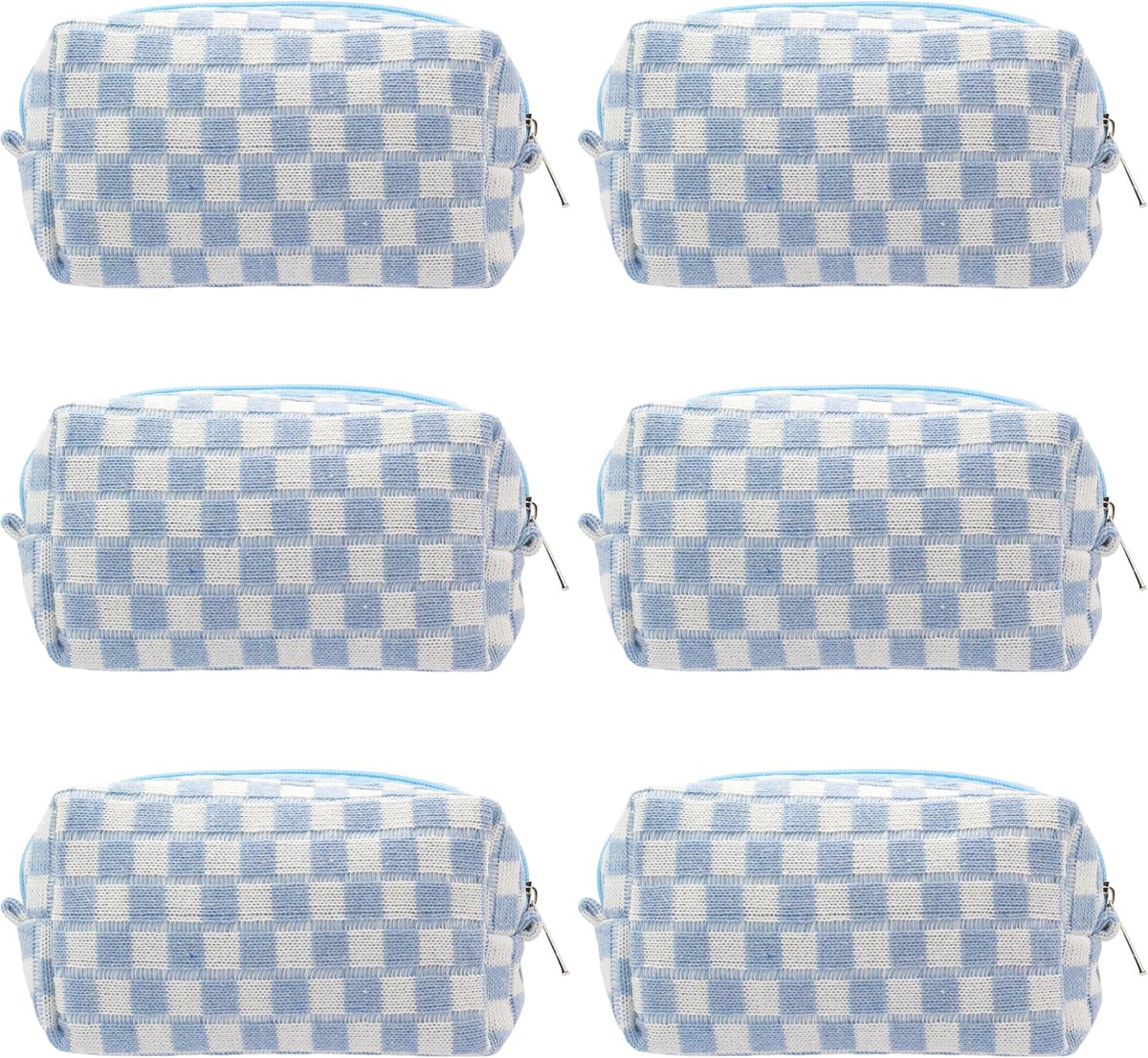 Checkered Makeup Bag for Purse, Small Travel Cosmetic Pouch,Blue,6 Pack