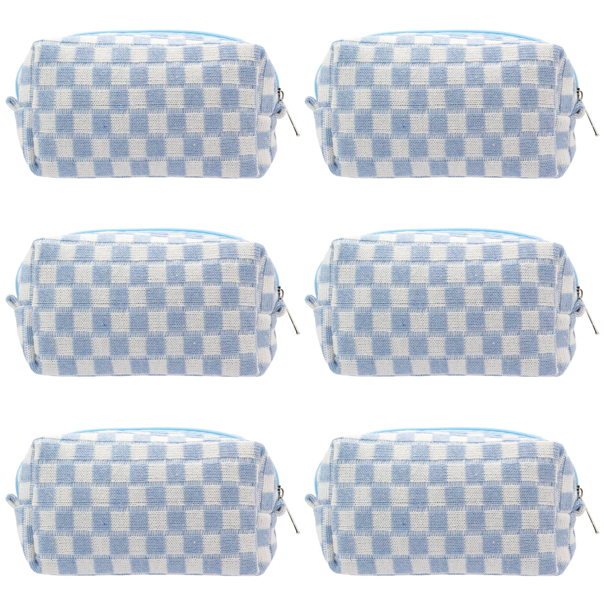 Checkered Makeup Bag for Purse, Small Travel Cosmetic Pouch,Blue,6 Pack