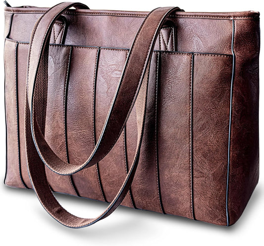 Laptop Bag for Women - 14" Vegan Leather Computer Bags for Laptops for Women - Padded Compartment - Leather Tote