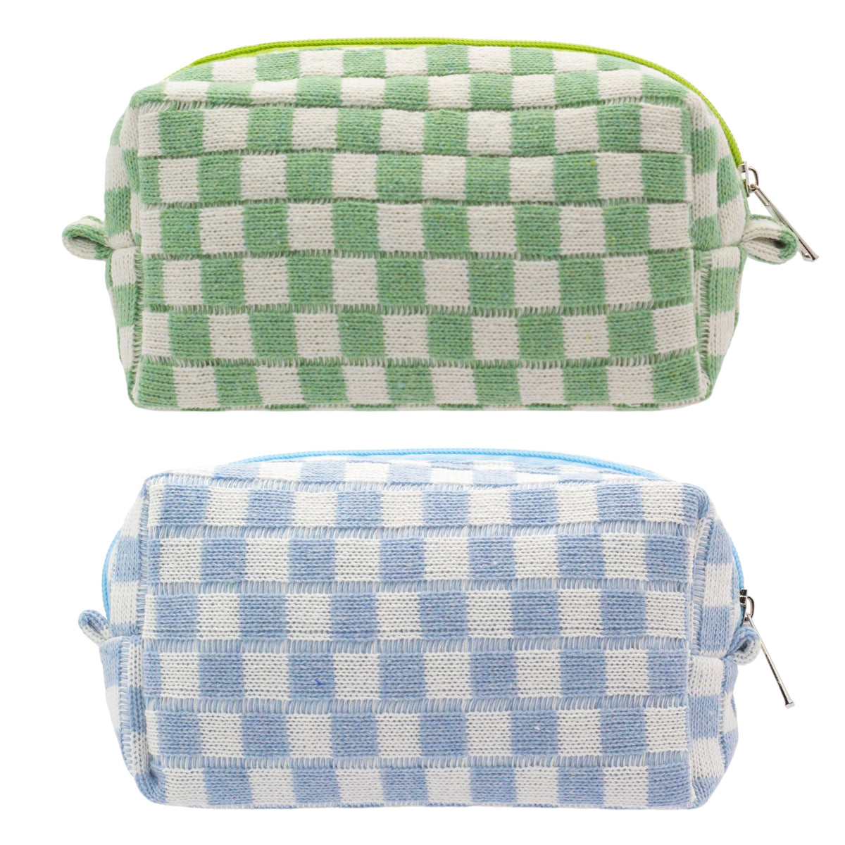 Checkered Makeup Bag for Purse, Small Travel Cosmetic Pouch,Blue,6 Pack