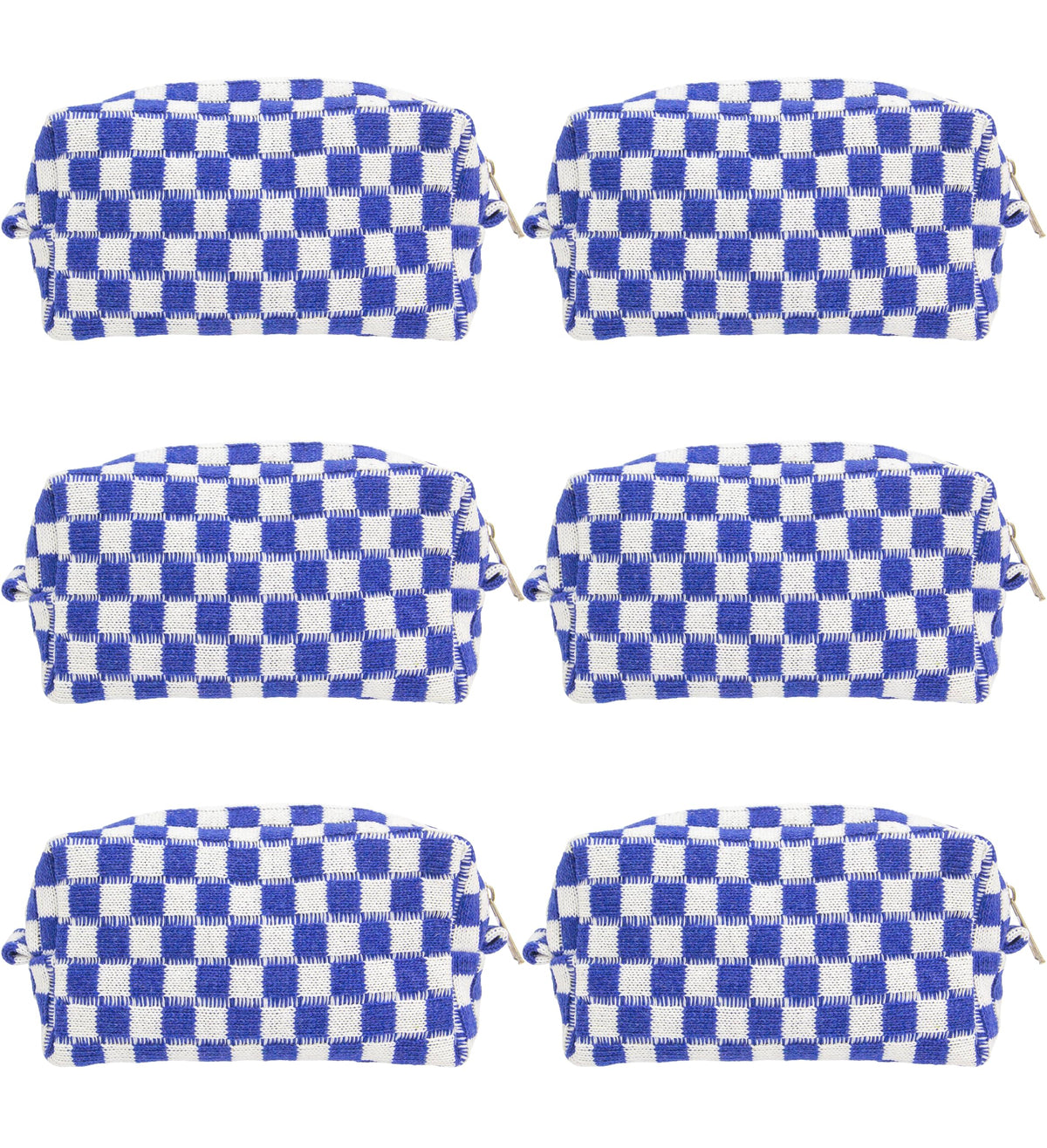Checkered Makeup Bag for Purse, Small Travel Cosmetic Pouch,Blue,6 Pack