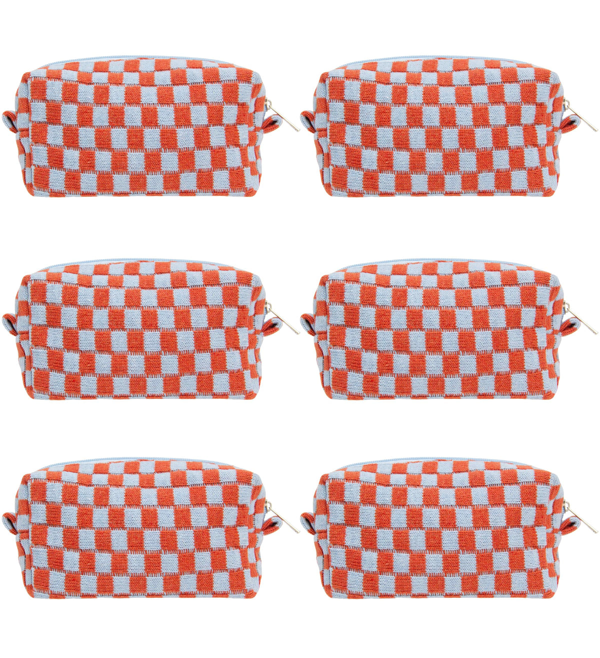 Checkered Makeup Bag for Purse, Small Travel Cosmetic Pouch,Blue,6 Pack