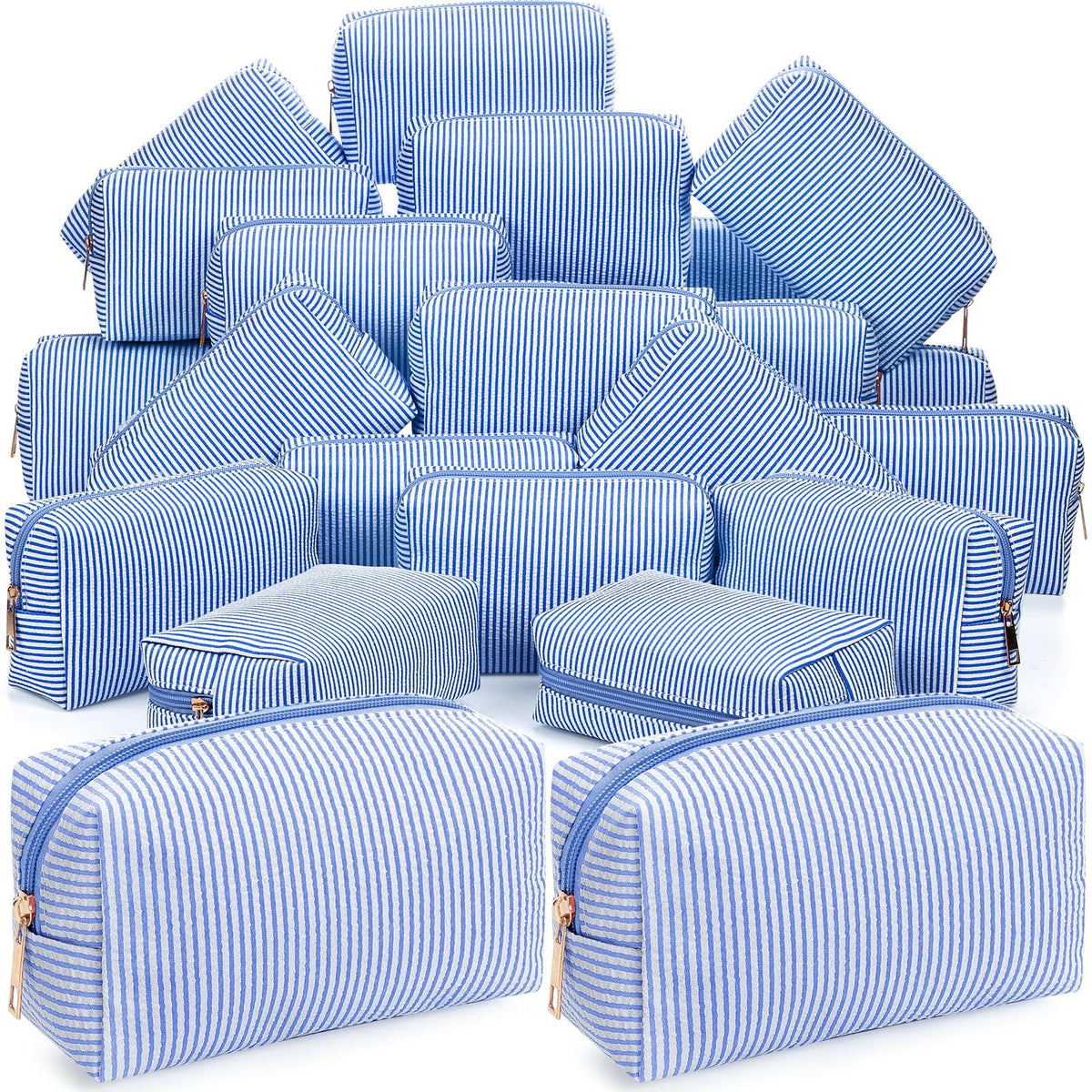 Sanwuta 6 Pcs Seersucker Cosmetic Bags Bulk, Striped Zippered,Rainbow