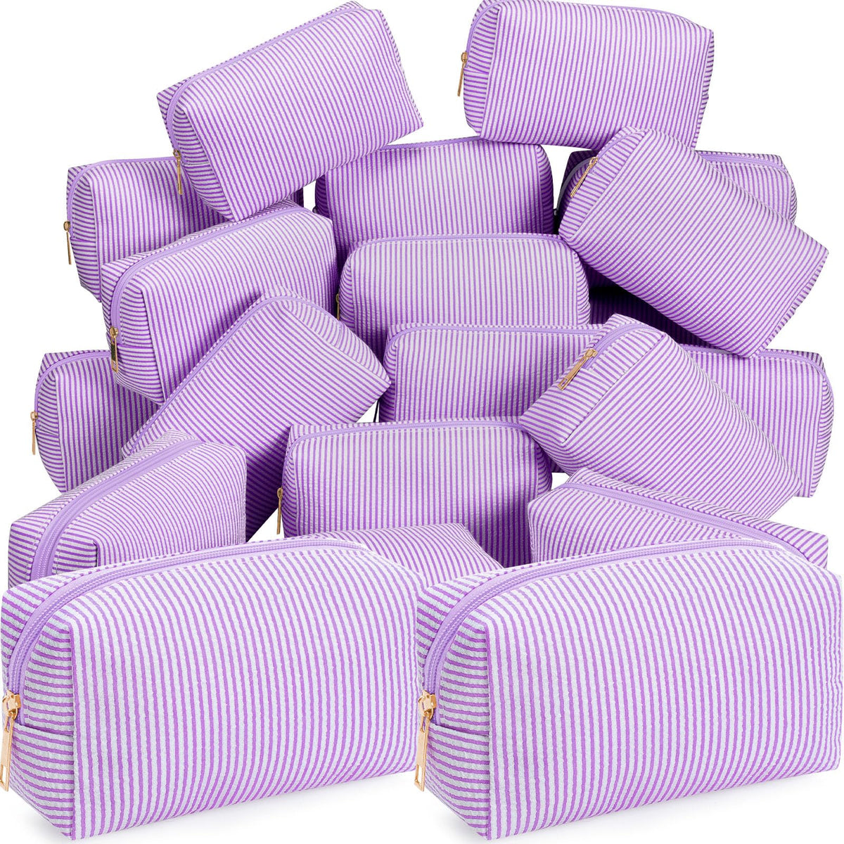 Sanwuta 6 Pcs Seersucker Cosmetic Bags Bulk, Striped Zippered,Rainbow