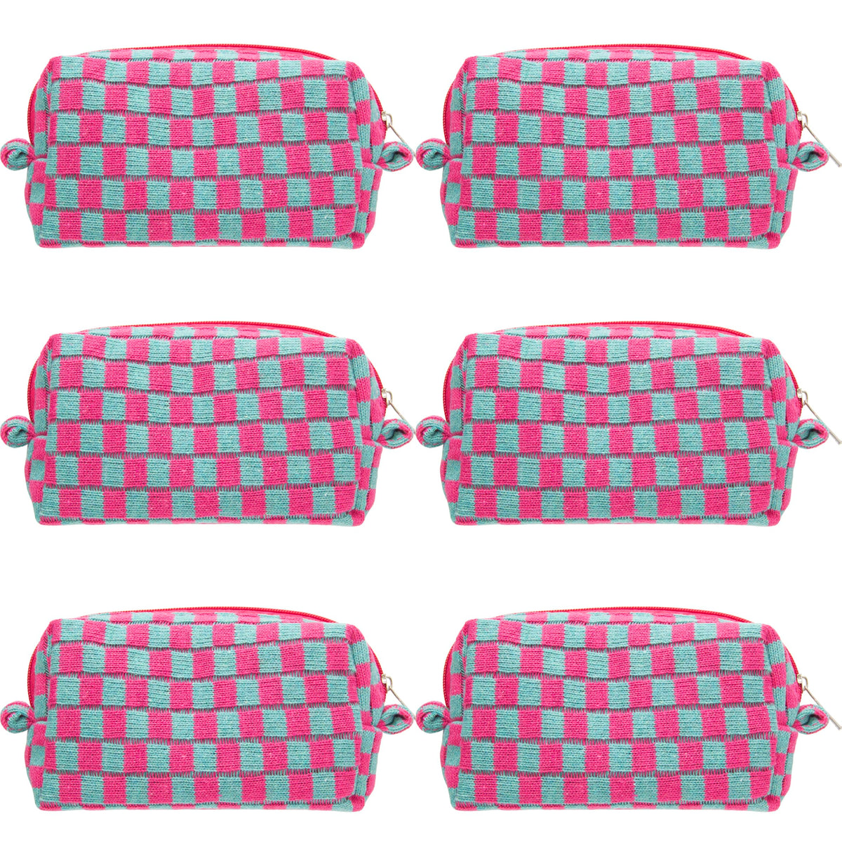 Checkered Makeup Bag for Purse, Small Travel Cosmetic Pouch,Blue,6 Pack