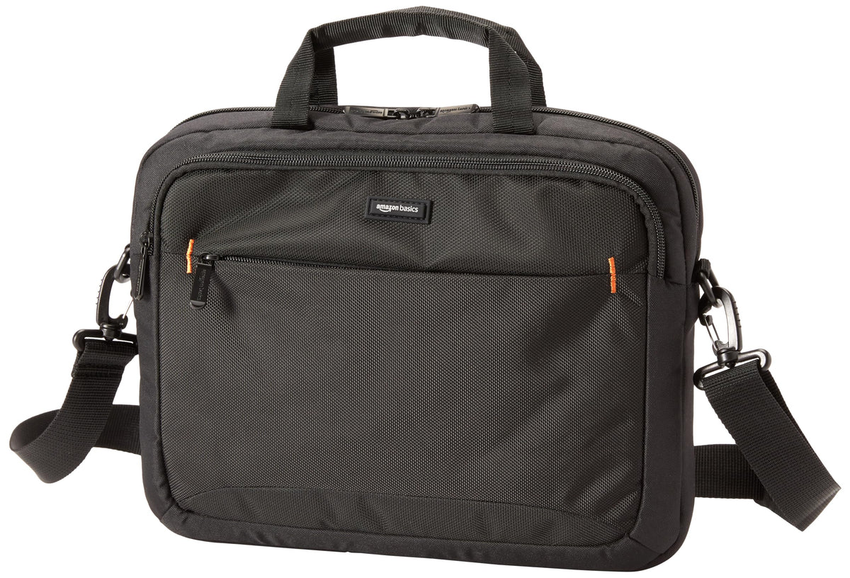 Amazon Basics 15.6 in Laptop Bag with Shoulder Strap and Handle, Large Capacity, Spacious Compartments, Black