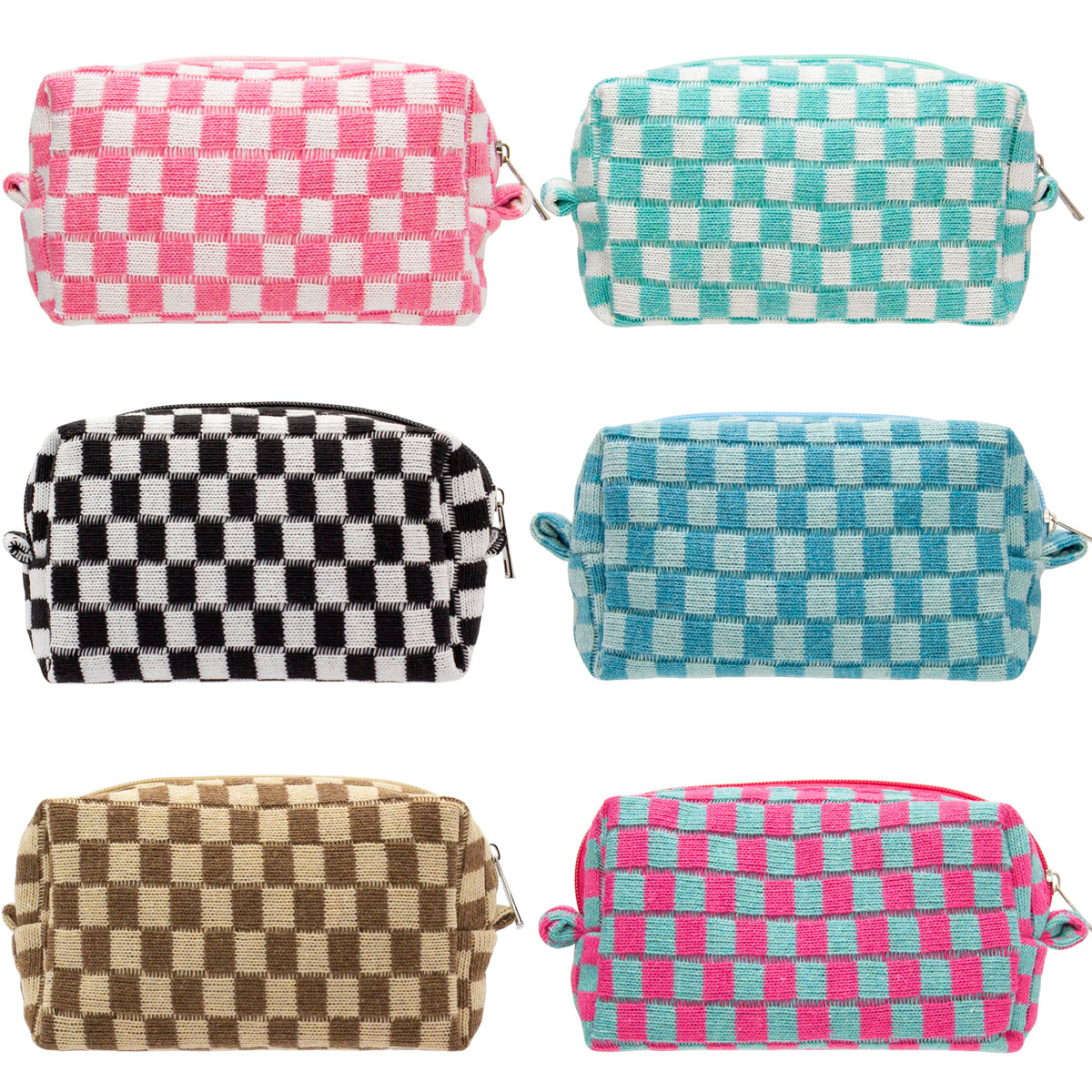 Checkered Makeup Bag for Purse, Small Travel Cosmetic Pouch,Blue,6 Pack