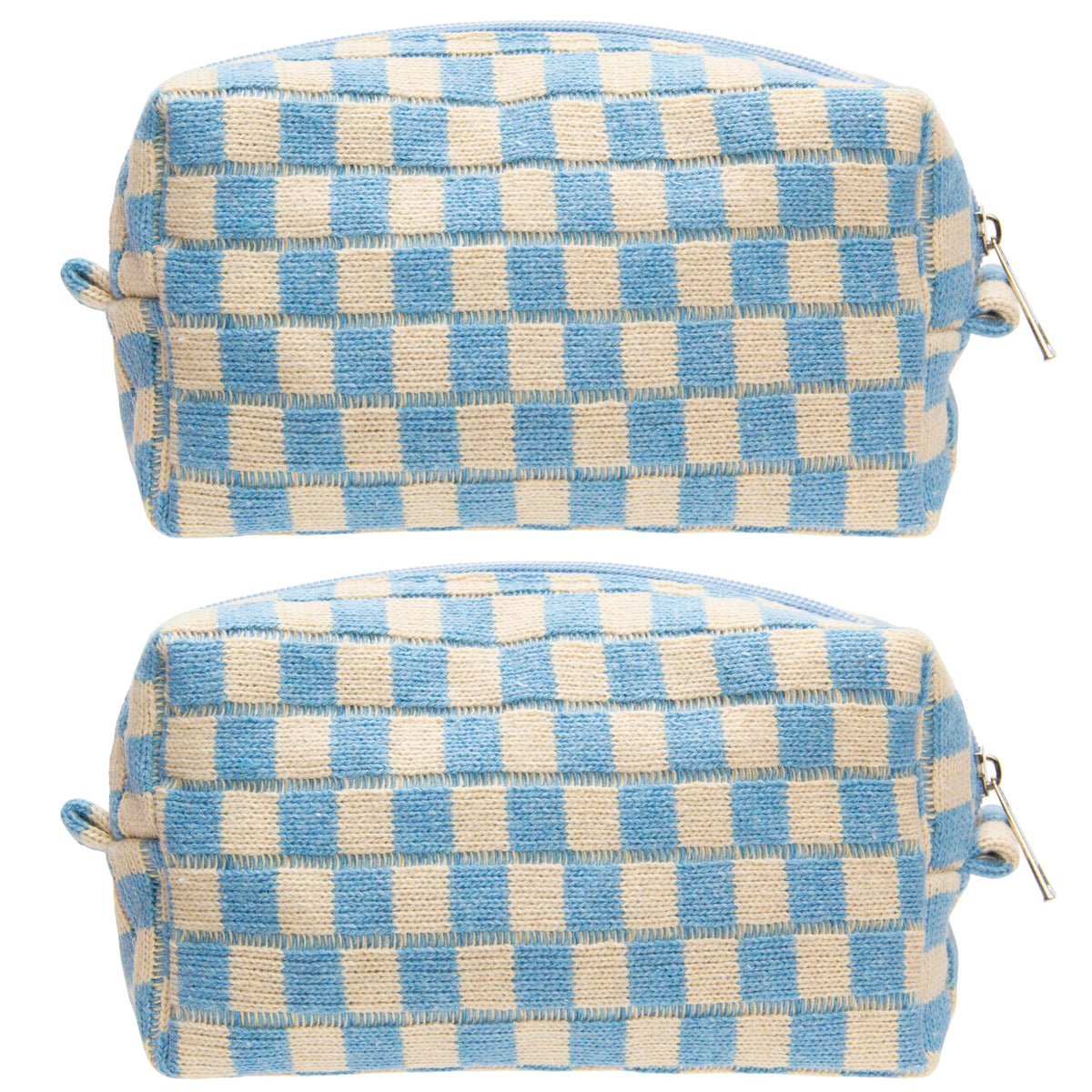 Checkered Makeup Bag for Purse, Small Travel Cosmetic Pouch,Blue,6 Pack