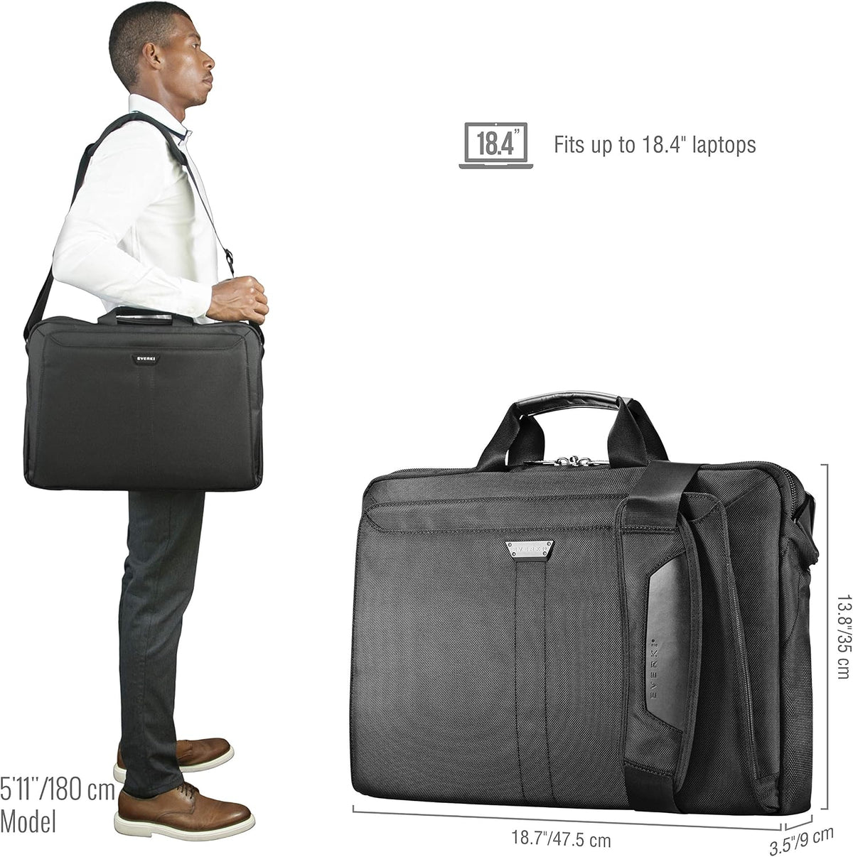 EVERKI Lunar Large Laptop Briefcase for Men & Women, Black - 19 Liters
