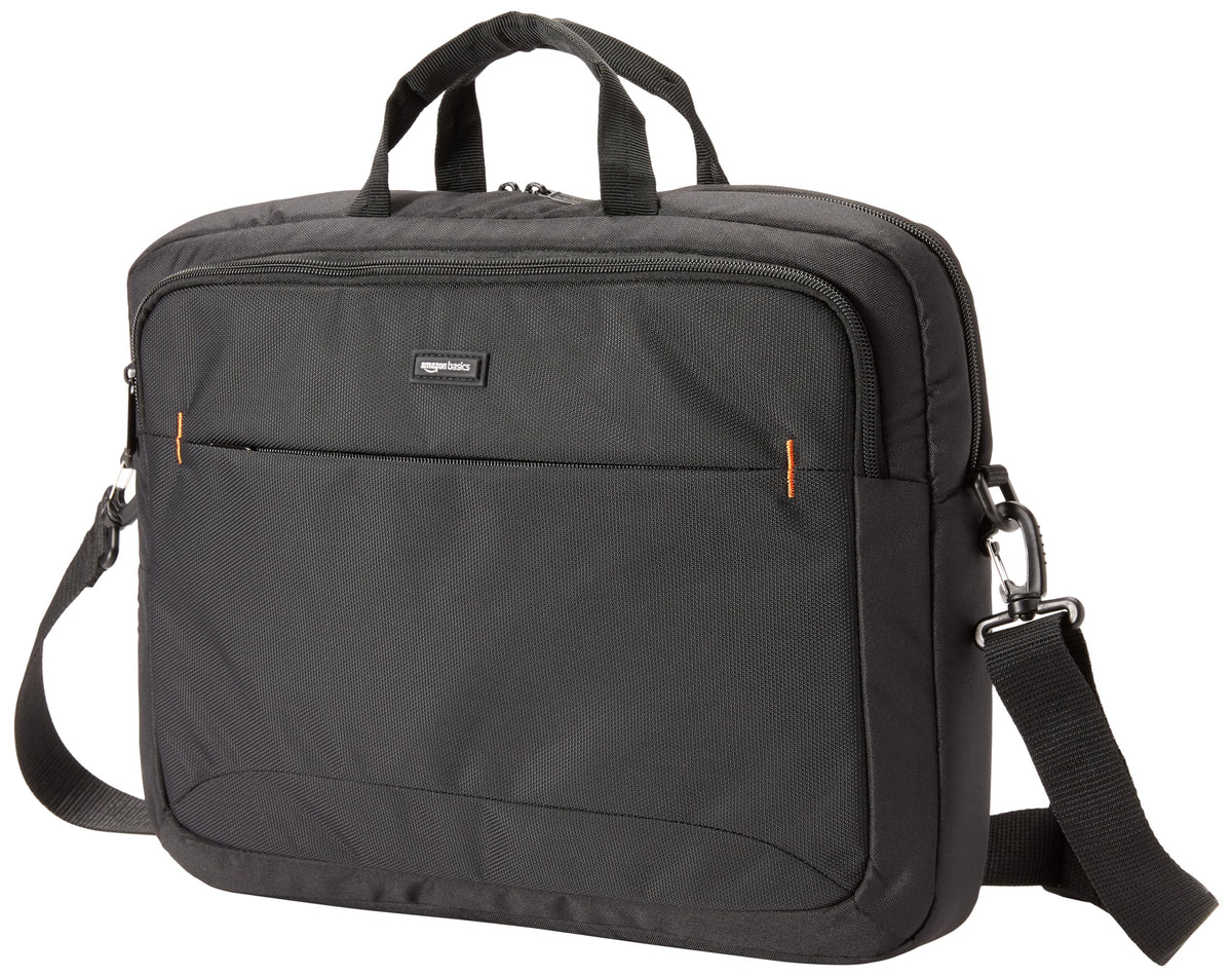 Amazon Basics 15.6 in Laptop Bag with Shoulder Strap and Handle, Large Capacity, Spacious Compartments, Black