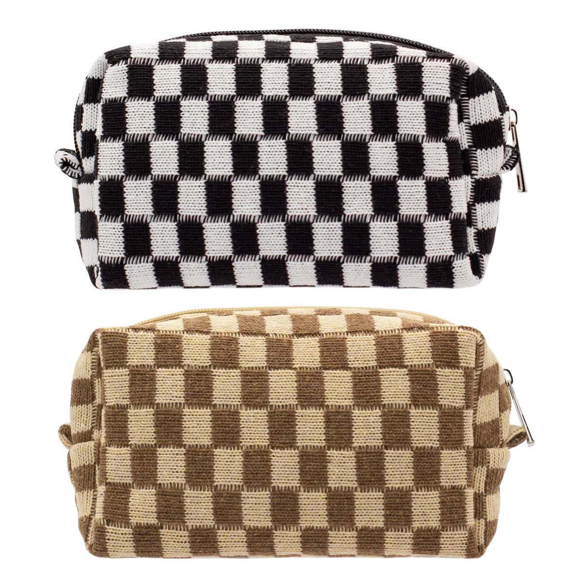 Checkered Makeup Bag for Purse, Small Travel Cosmetic Pouch,Blue,6 Pack