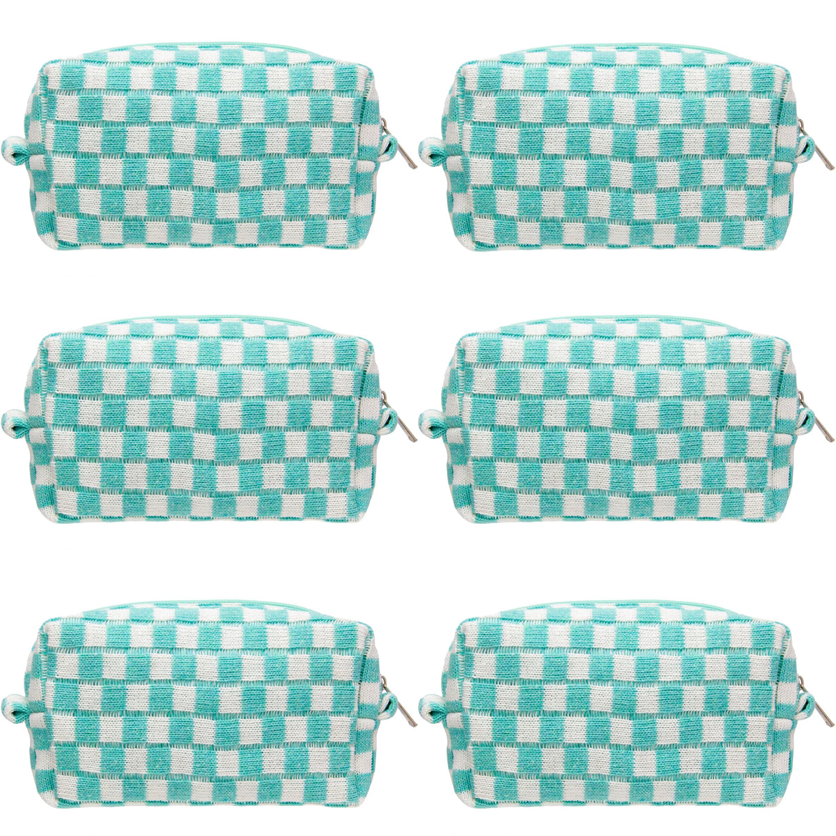Checkered Makeup Bag for Purse, Small Travel Cosmetic Pouch,Blue,6 Pack