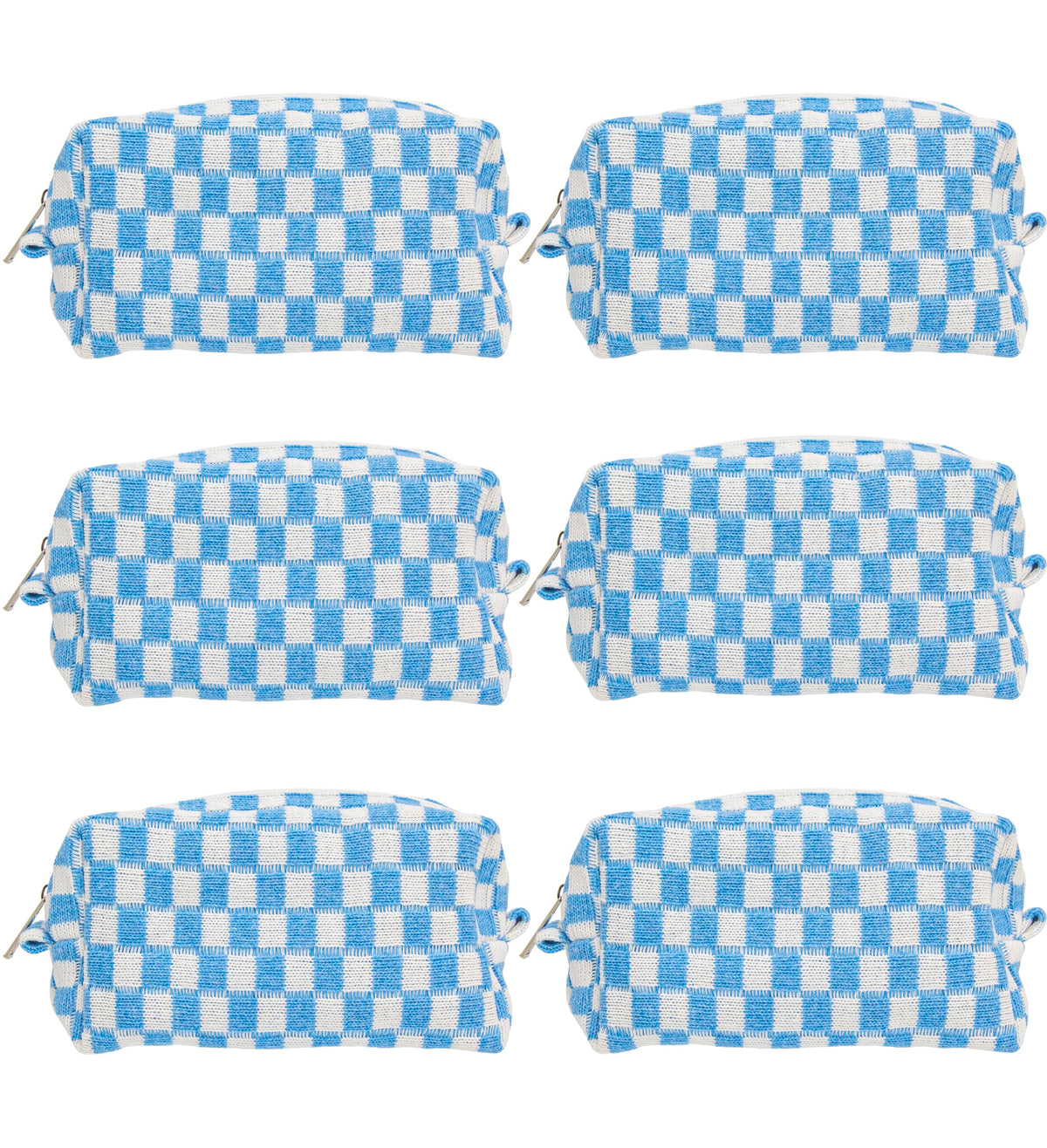 Checkered Makeup Bag for Purse, Small Travel Cosmetic Pouch,Blue,6 Pack