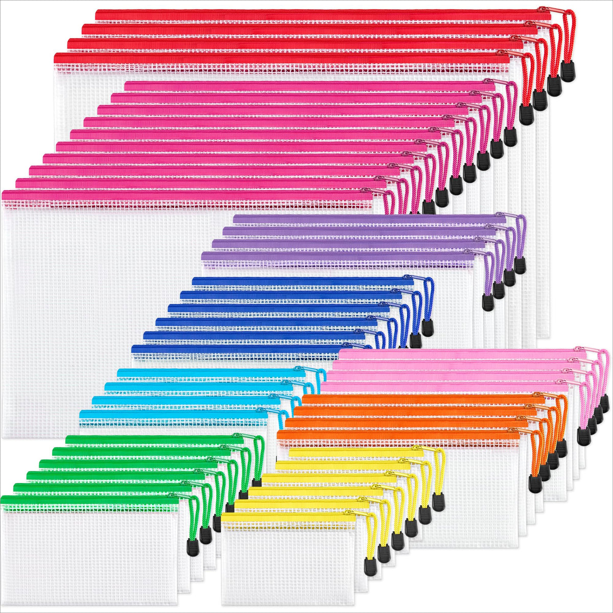 JARLINK 18 Pcs Mesh Zipper Pouch Bags, 8 Sizes Waterproof Zipper Bags
