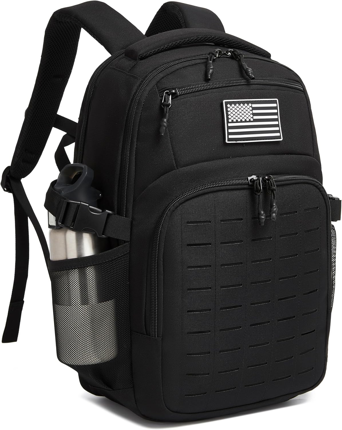 Wotony Military tactical backpack Laser-Cut MOLLE Webbing, backpack for men black small tactical assault bag (Black, 18.5 inch)