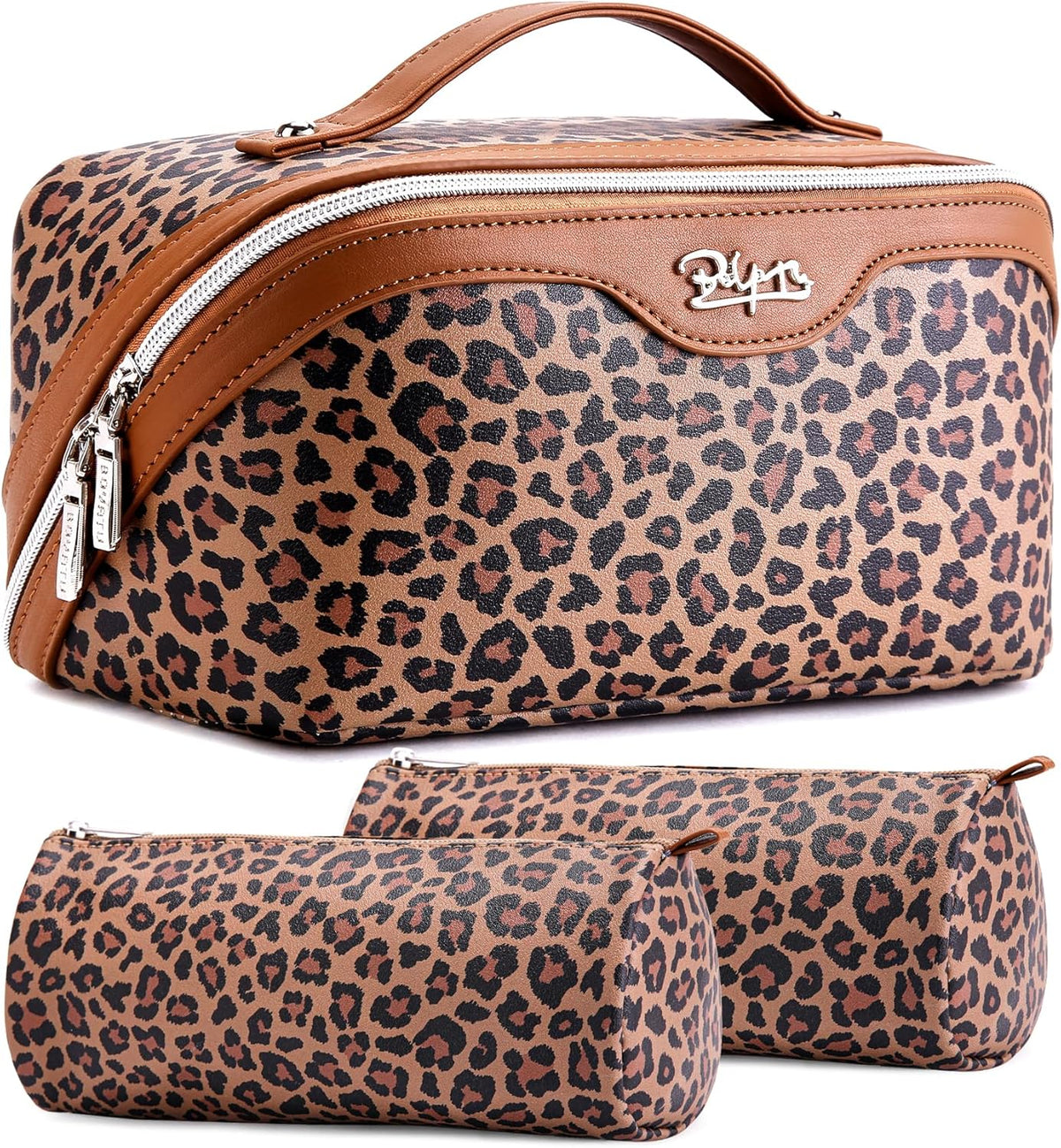 BOYATU Travel Makeup Bag Organizer: 3 Pcs Leopard Cometic Bag Set for Women