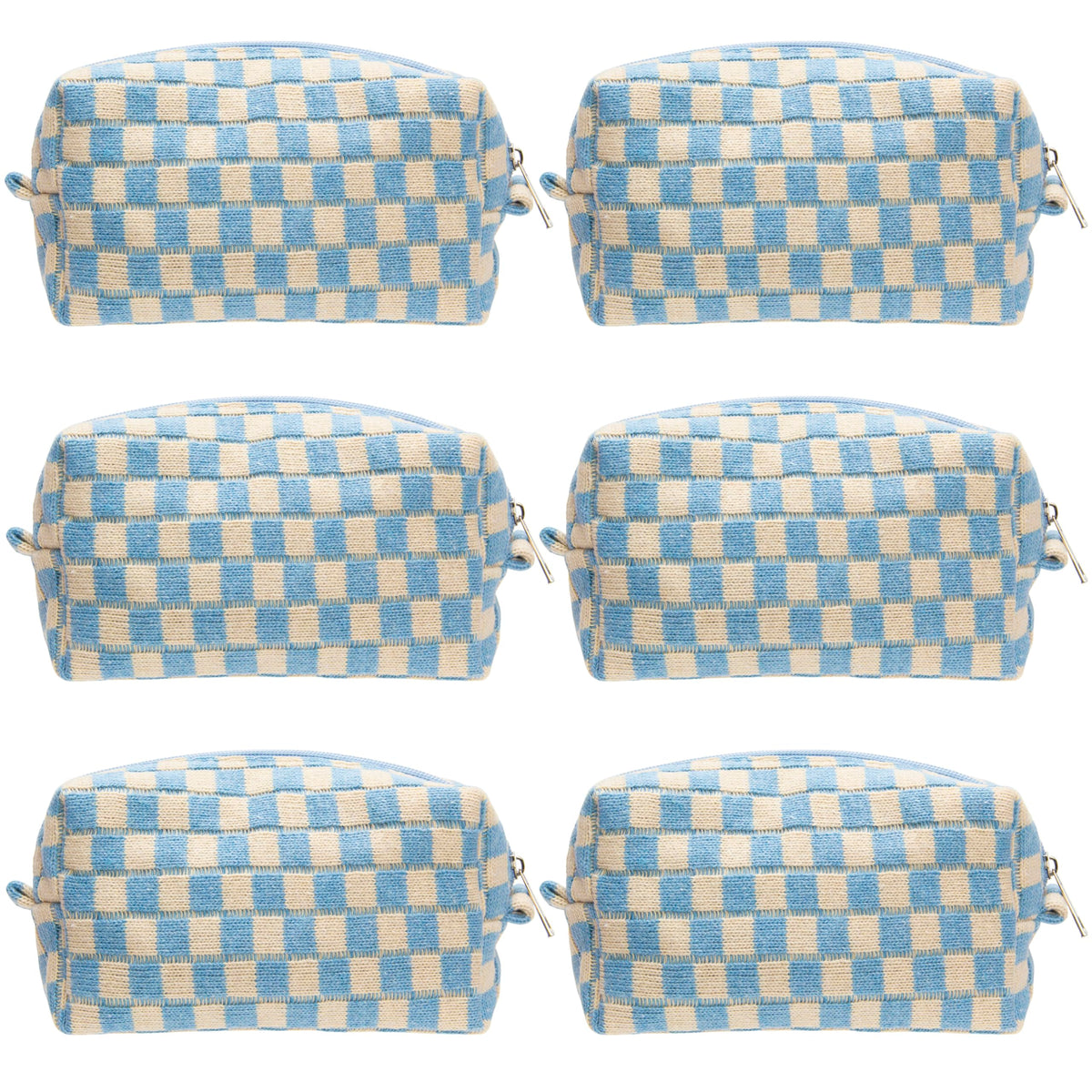 Checkered Makeup Bag for Purse, Small Travel Cosmetic Pouch,Blue,6 Pack