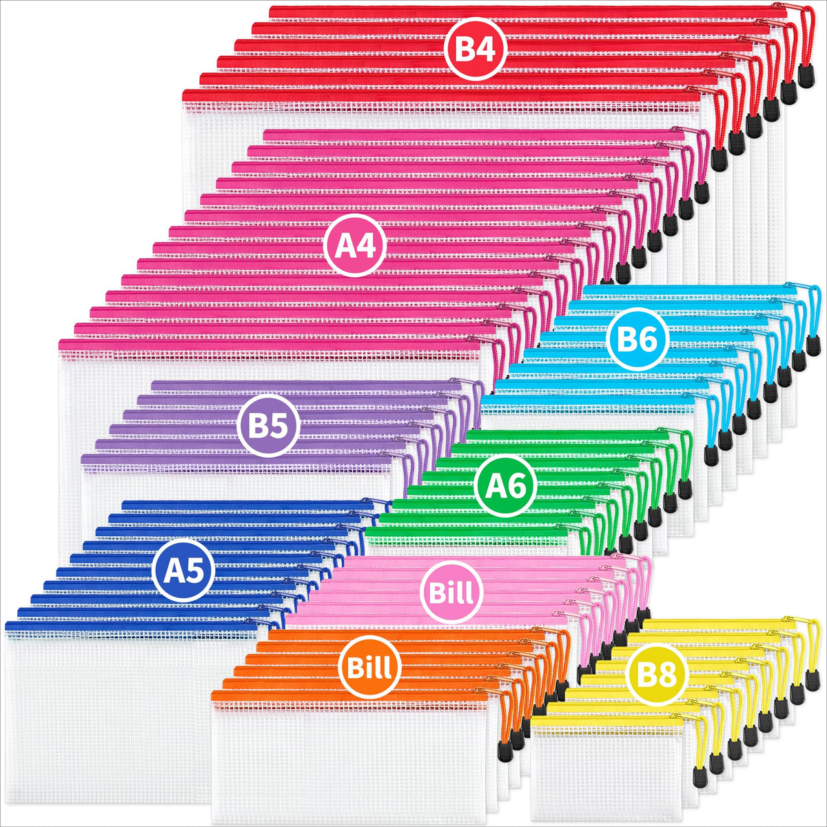 JARLINK 18 Pcs Mesh Zipper Pouch Bags, 8 Sizes Waterproof Zipper Bags