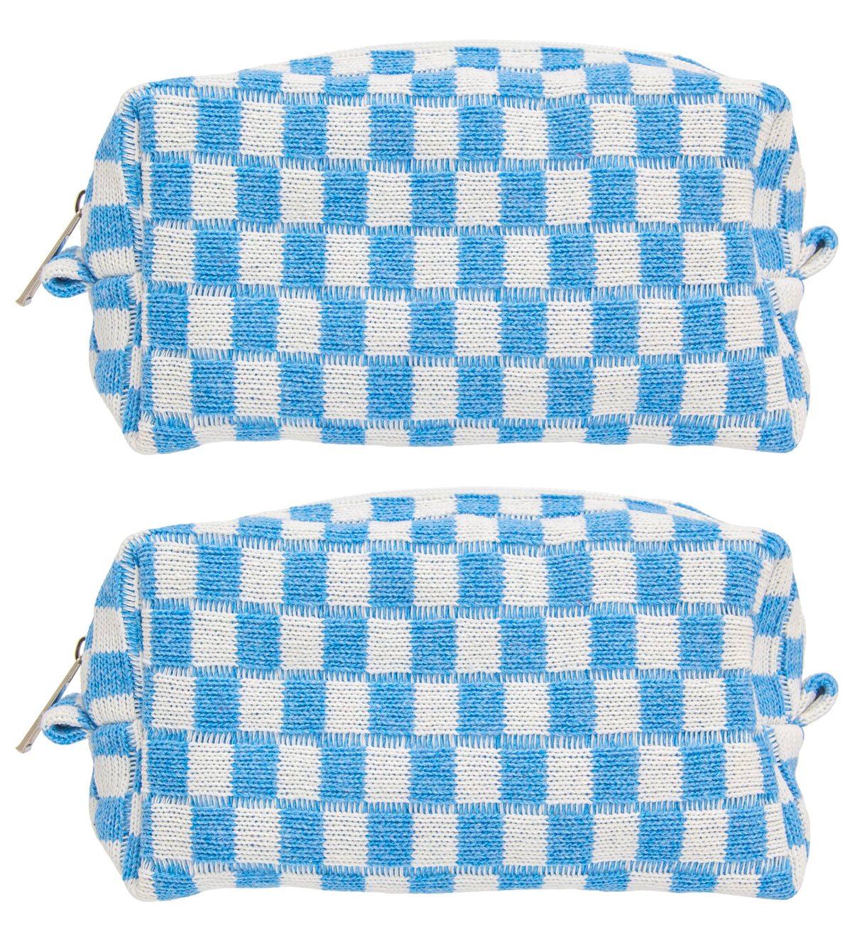 Checkered Makeup Bag for Purse, Small Travel Cosmetic Pouch,Blue,6 Pack