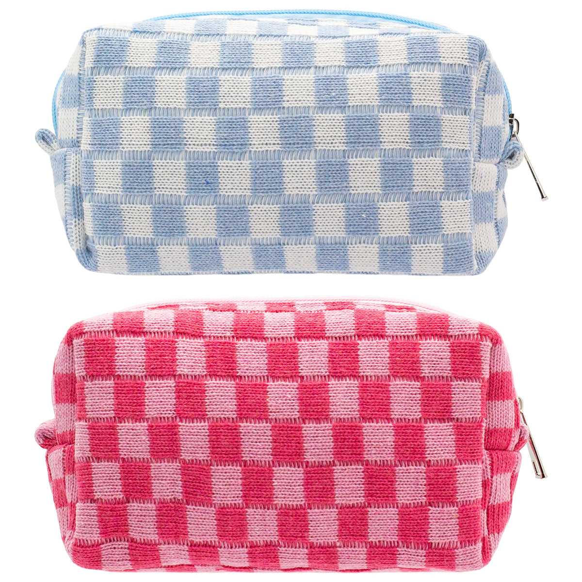 Checkered Makeup Bag for Purse, Small Travel Cosmetic Pouch,Blue,6 Pack