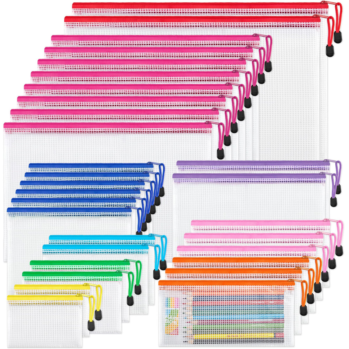 JARLINK 18 Pcs Mesh Zipper Pouch Bags, 8 Sizes Waterproof Zipper Bags