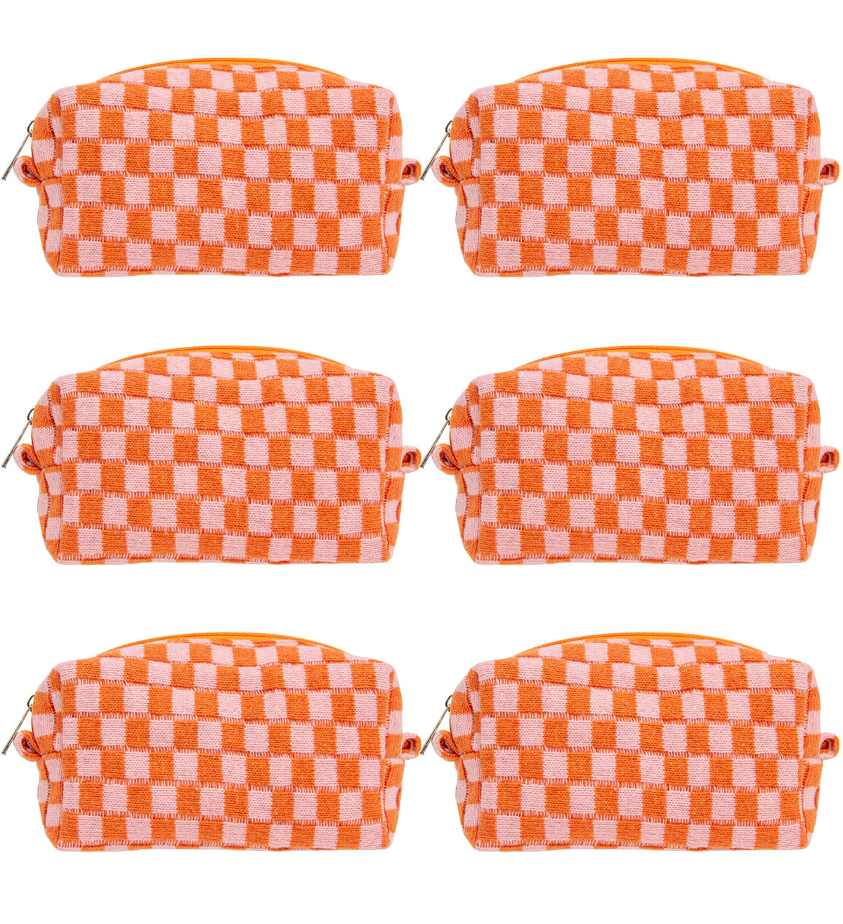 Checkered Makeup Bag for Purse, Small Travel Cosmetic Pouch,Blue,6 Pack