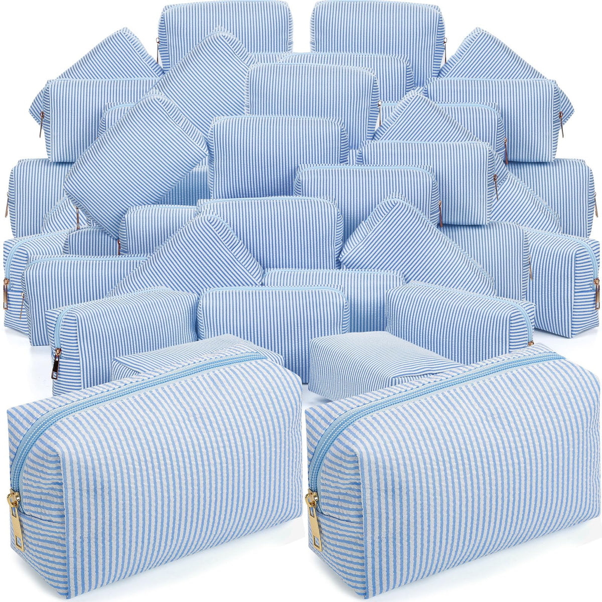 Sanwuta 6 Pcs Seersucker Cosmetic Bags Bulk, Striped Zippered,Rainbow