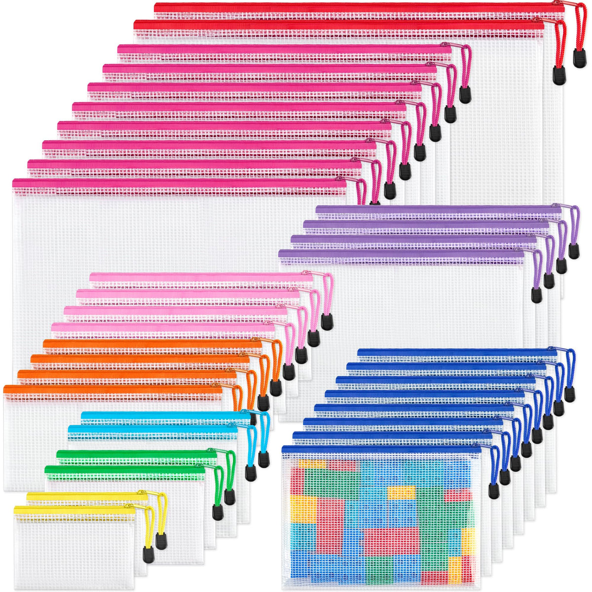 JARLINK 18 Pcs Mesh Zipper Pouch Bags, 8 Sizes Waterproof Zipper Bags