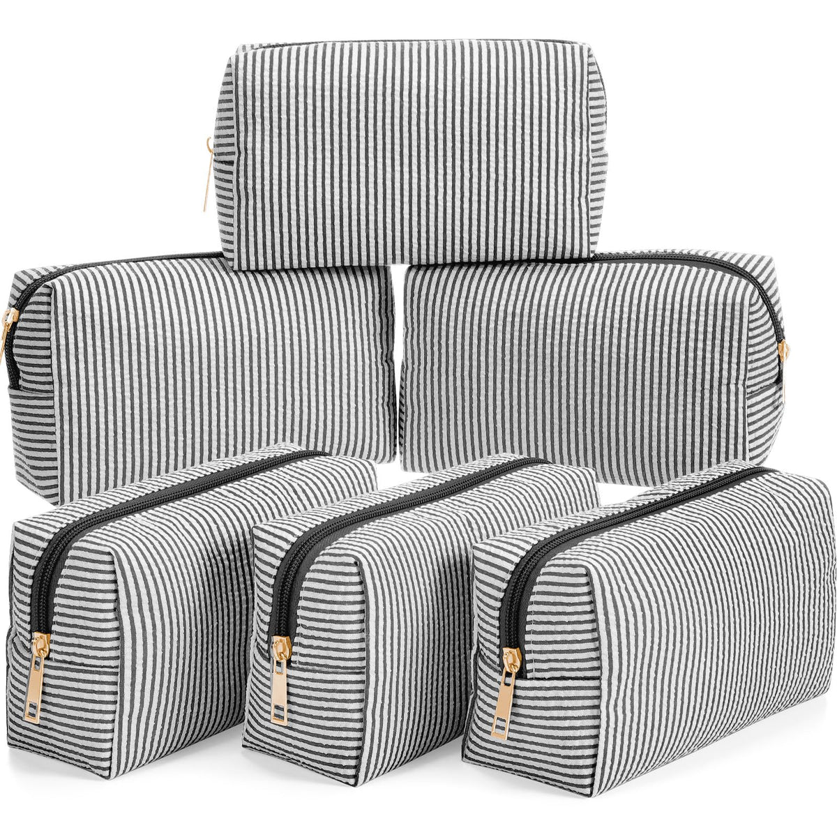 Sanwuta 6 Pcs Seersucker Cosmetic Bags Bulk, Striped Zippered,Rainbow