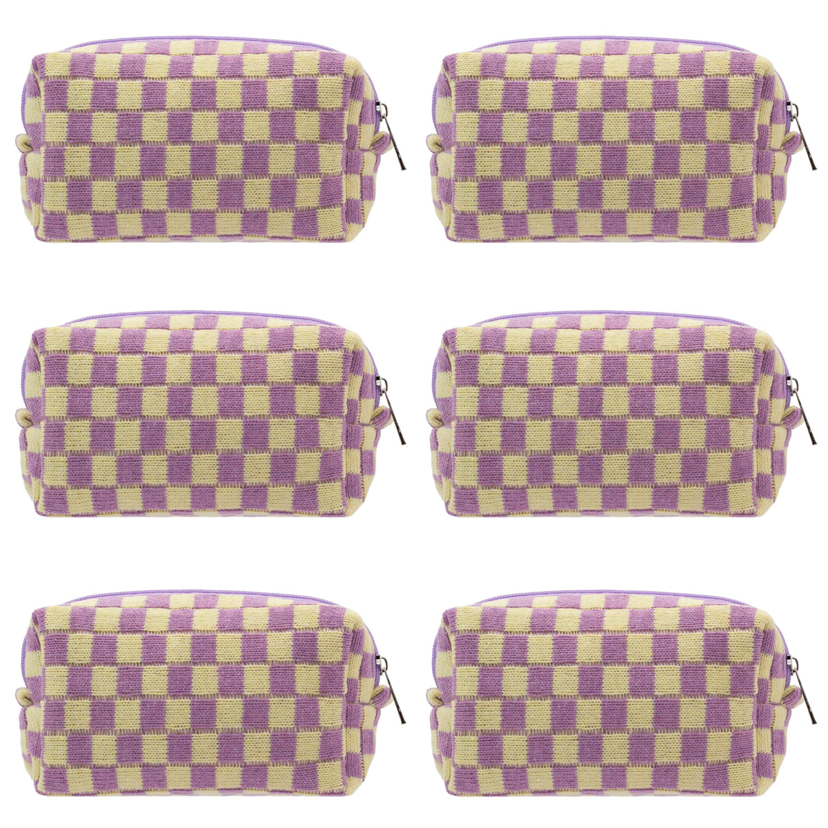 Checkered Makeup Bag for Purse, Small Travel Cosmetic Pouch,Blue,6 Pack