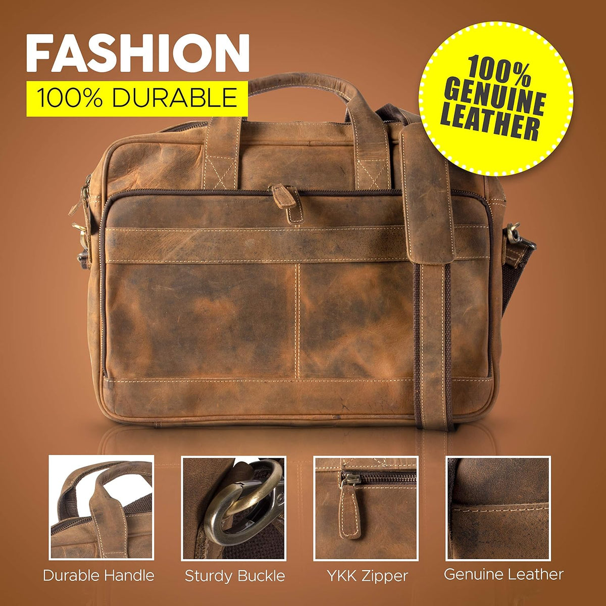 KomalC leather briefcase 16 inch laptop messenger bag satchel for men women