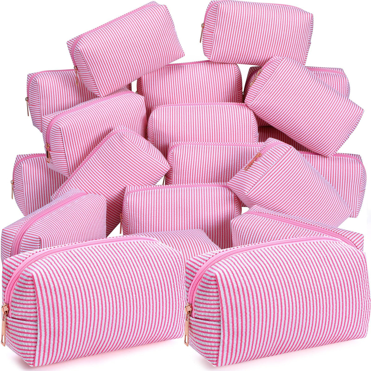 Sanwuta 6 Pcs Seersucker Cosmetic Bags Bulk, Striped Zippered,Rainbow