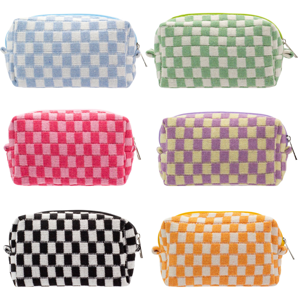 Checkered Makeup Bag for Purse, Small Travel Cosmetic Pouch,Blue,6 Pack