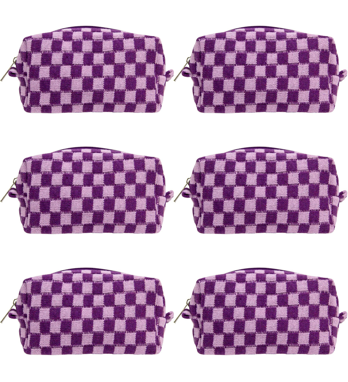 Checkered Makeup Bag for Purse, Small Travel Cosmetic Pouch,Blue,6 Pack