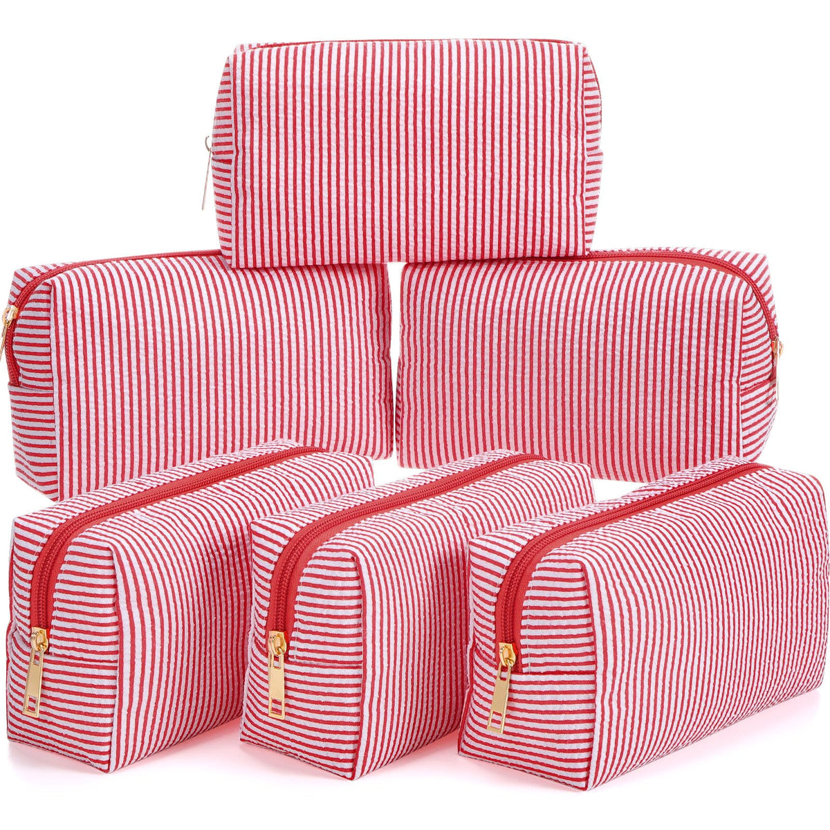 Sanwuta 6 Pcs Seersucker Cosmetic Bags Bulk, Striped Zippered,Rainbow