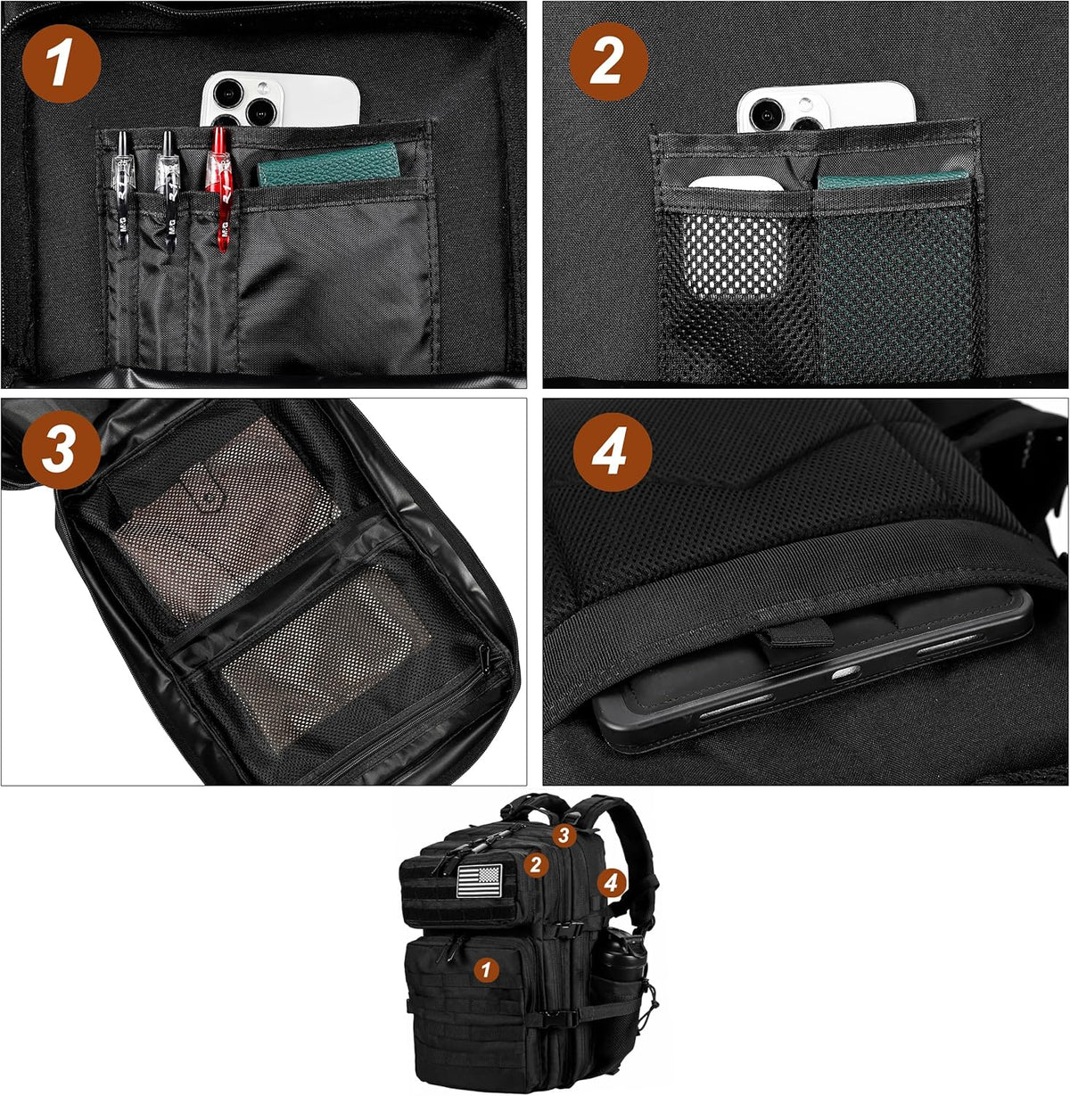 LHI Military Tactical Backpack for Men and Women 45L Army 3 Days Assault Pack Bag Large Rucksack with Molle System Black